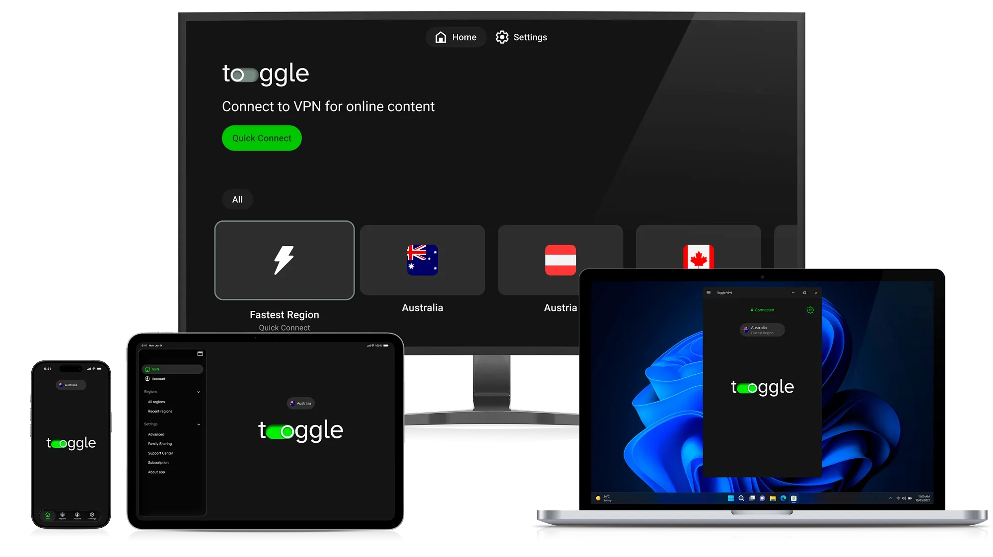 VPN server selection interface on multiple devices